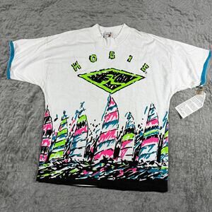 Vintage 80s Hobie Deadstock Single Stitch T Shirt Wind Surf Sailing Boat Neon M